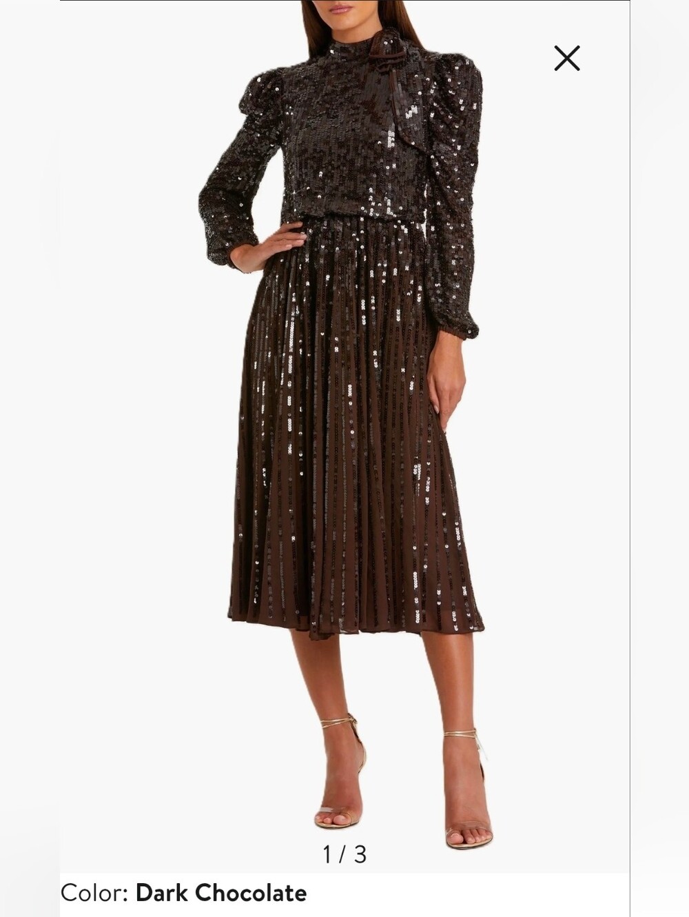 NWT Mac Duggal [ SZ 12 ] Long Sleeve Tea Length Dress Dark Chocolate